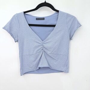 Brandy Melville Gina Floral Crop Women OS Blue Ruched Babydoll Coquette Indie